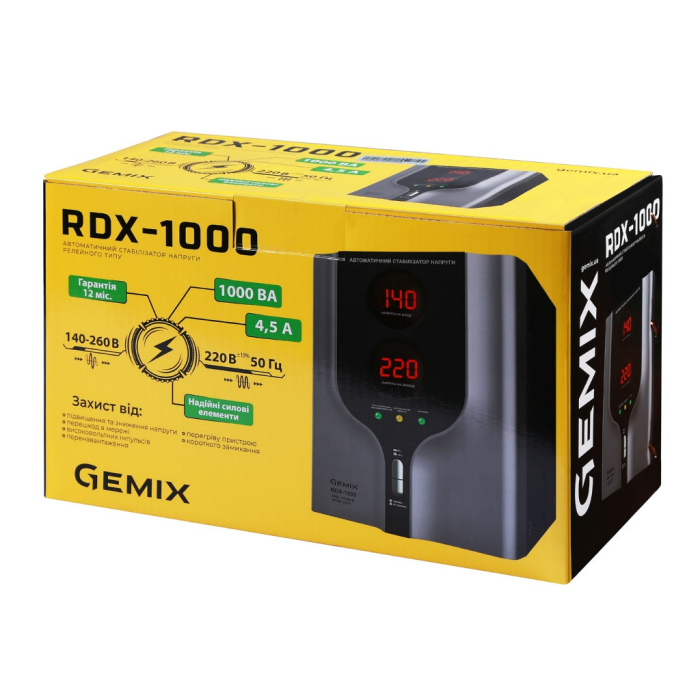 Стабилизатор Gemix RDX-1000, цифровой релейный, 700Вт.