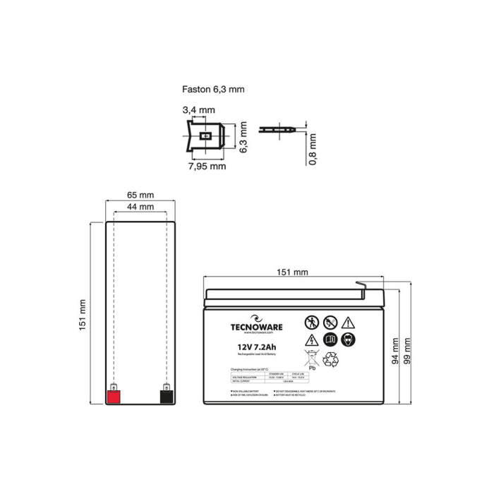 Батарея до ДБЖ TECNOWARE 12V-7.2Ah (EACPE12V7A2TWP) UA