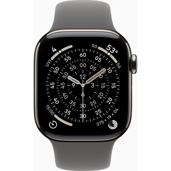 Apple Watch Series 11 GPS + Cellular 42mm Natural Titanium Case with Stone Grey Sport Band - S/M UA