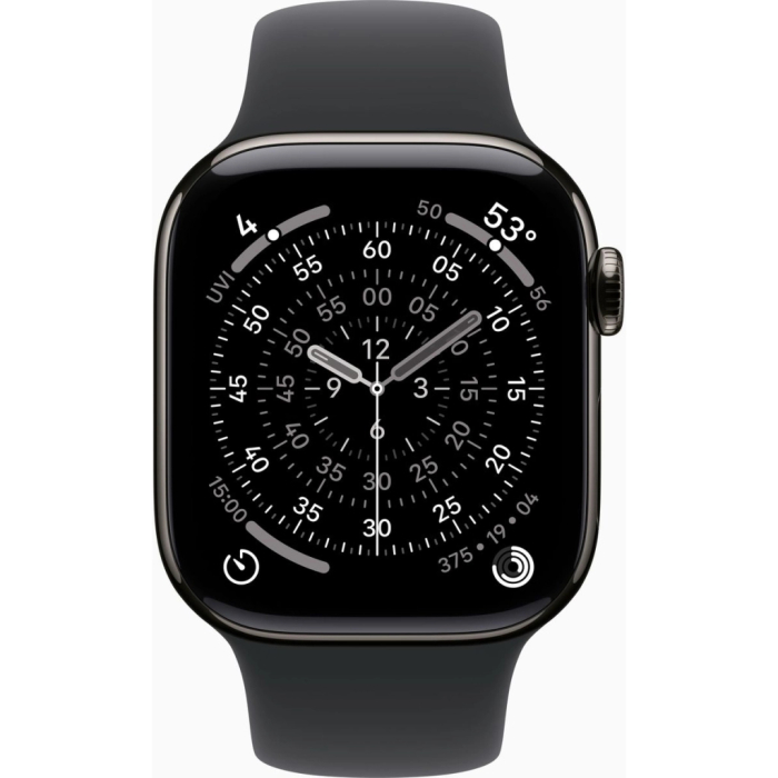 Apple Watch Series 11 GPS + Cellular 42mm Slate Titanium Case with Black Sport Band - S/M UA