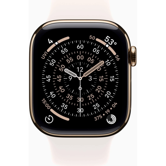 Apple Watch Series 11 GPS + Cellular 42mm Gold Titanium Case with Light Blush Sport Band - S/M UA