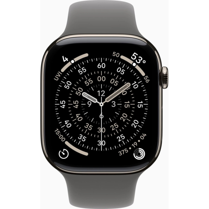 Apple Watch Series 11 GPS + Cellular 46mm Natural Titanium Case with Stone Grey Sport Band - M/L UA