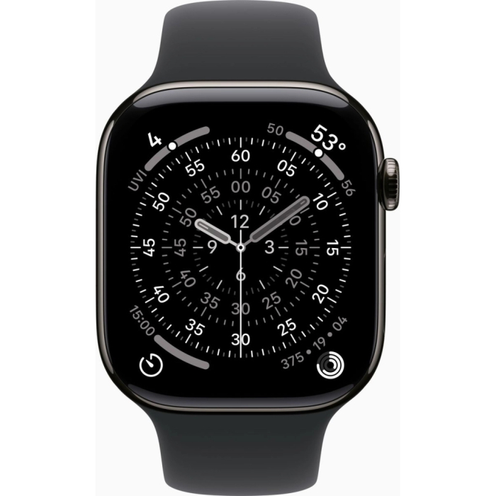 Apple Watch Series 11 GPS + Cellular 46mm Slate Titanium Case with Black Sport Band - M/L UA