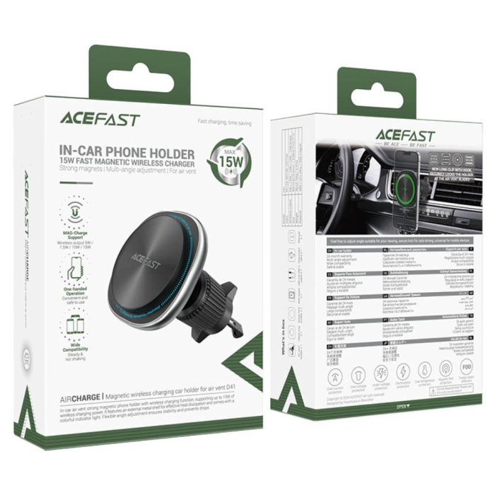 Автомобільний тримач з бездротовою зарядкою Acefast D41 Air Vent Series