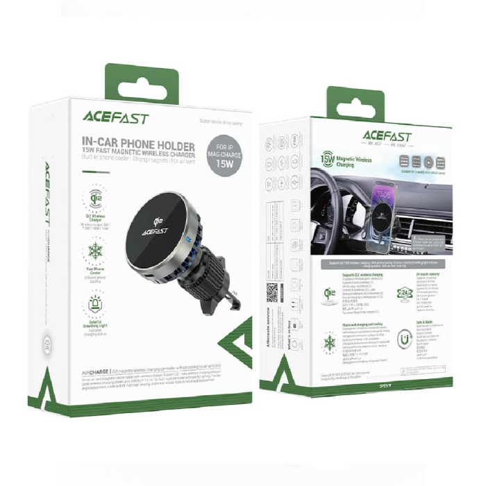 Автомобільний тримач з бездротовою зарядкою Acefast D40 Qi2 Ice Cooling Air Vent Series