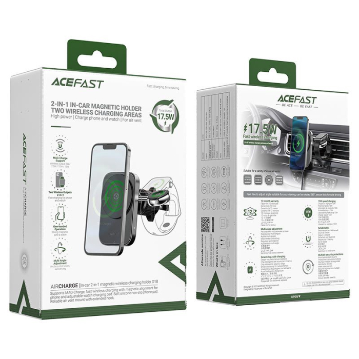 Автотримач з бездротовою зарядкою Acefast 2in1 Phone + Watch D18 Series (Black)