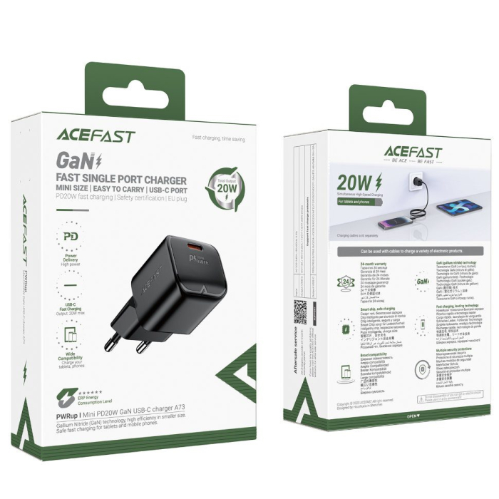Адаптер Acefast A73 USB-C Mini PD20W GaN (Black)