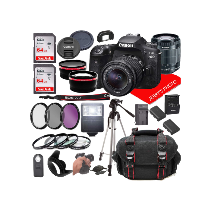 Canon EOS 90D DSLR Camera w/Canon EF-S 18-55mm F/3.5-5.6 is STM Zoom Lens + Case + 128GB Memory (28pc Bundle)