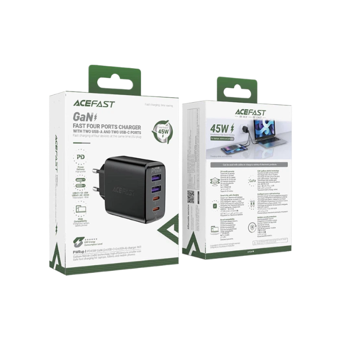Адаптер Acefast A61 GaN 2xUSB-C + 2xUSB-A PD45W