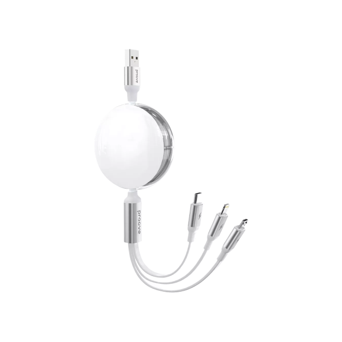 Кабель Proove Triple Sync 3 in1 Type-C + Micro USB + Lightning (1.2m) (white)