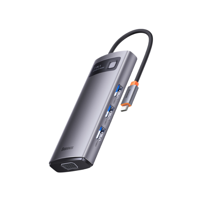 USB-Хаб Baseus Metal Gleam Series 7-in-1 (Type-C to HDMI*2+USB3.0*3+PD+RJ45) (gray)
