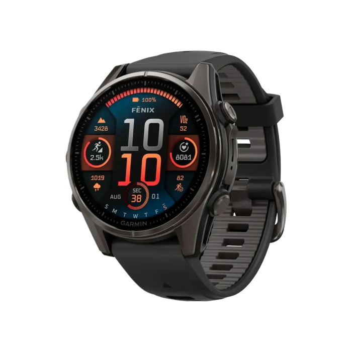 Garmin Fenix 8 43mm AMOLED Sapphire Carbon Gray DLC Titanium with Black/Pebble Gray Silicone Band