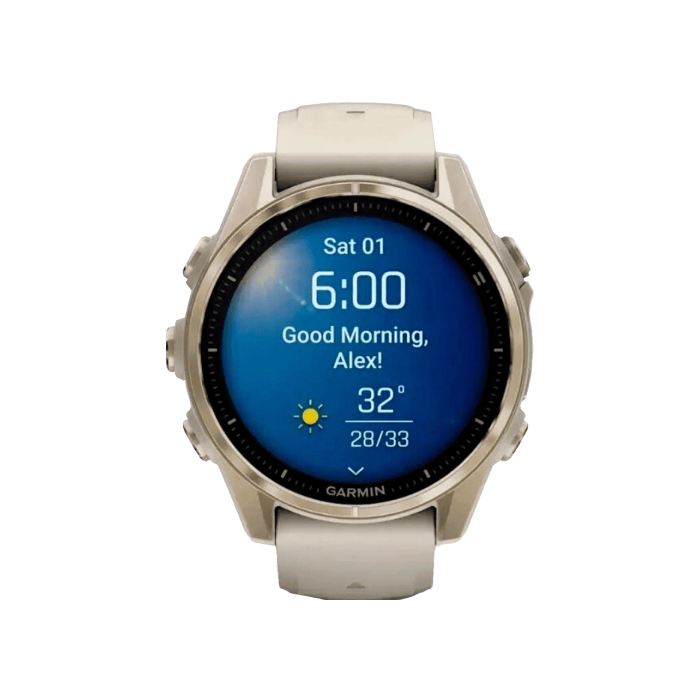 Garmin Fenix 8 43mm AMOLED Sapphire Soft Gold with Fog Gray/Dark Sandstone Silicone Band (010-02903-10, 010-02903-11)
