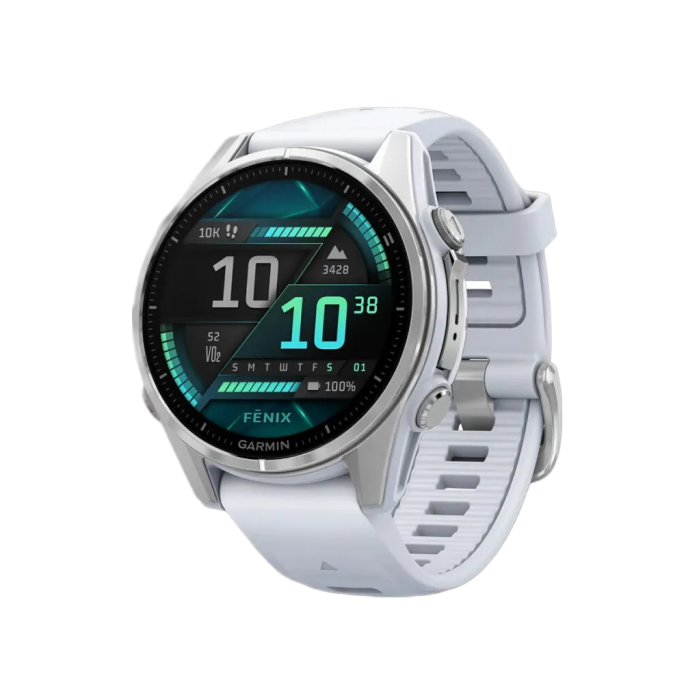 Garmin Fenix 8 43mm AMOLED Silver with Whitestone Silicone Band
