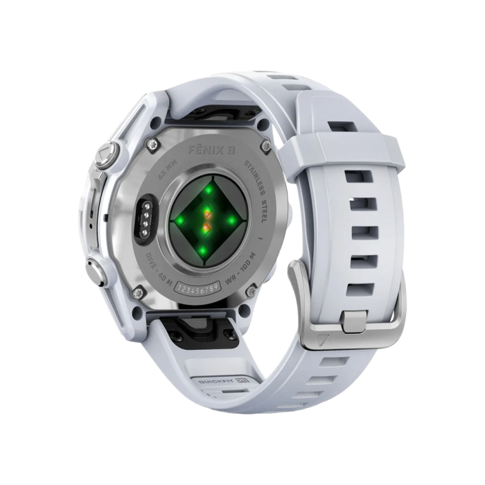 Garmin Fenix 8 43mm AMOLED Silver with Whitestone Silicone Band