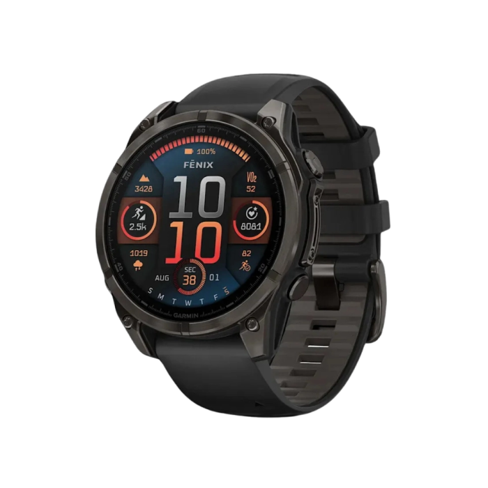 Garmin Fenix 8 47mm AMOLED Sapphire Carbon Gray DLC Titanium with Black/Pebble Gray Silicone Band