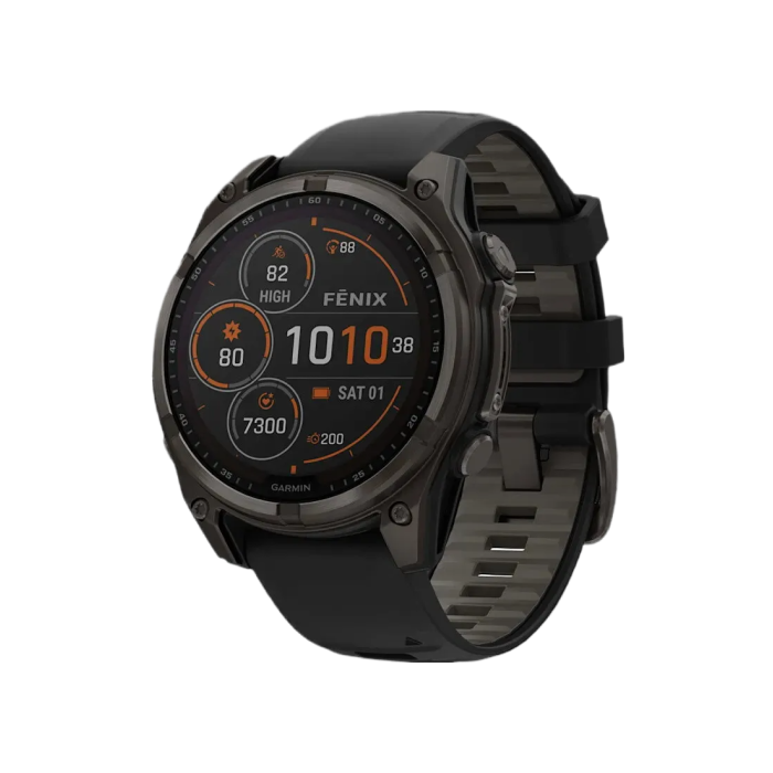 Garmin Fenix 8 47mm Solar Sapphire Carbon Gray DLC Titanium with Black/Pebble Gray Silicone Band