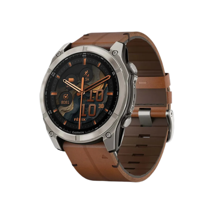 Garmin Fenix 8 51mm AMOLED Sapphire Carbon Grey DLC with Chestnut Leather Band