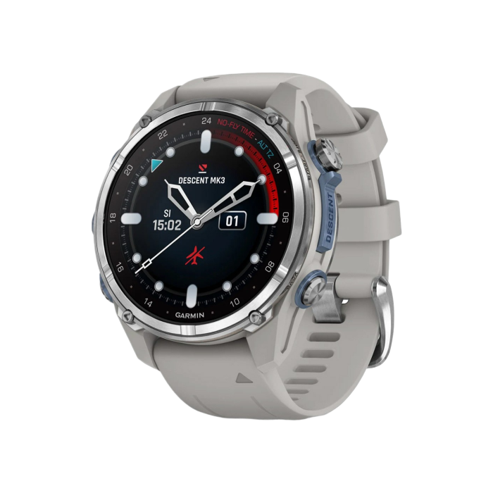 Garmin Descent Mk3 43 mm Stainless Steel with Fog Gray Silicone Band
