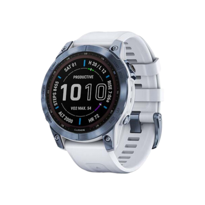 Garmin Fenix 7 Sapphire Solar Mineral Blue DLC Titanium with Whitestone Band
