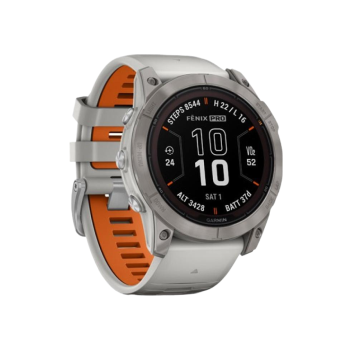 Garmin Fenix 7X Pro Sapphire Solar Titanium w. Fog Gray/Ember O. Band