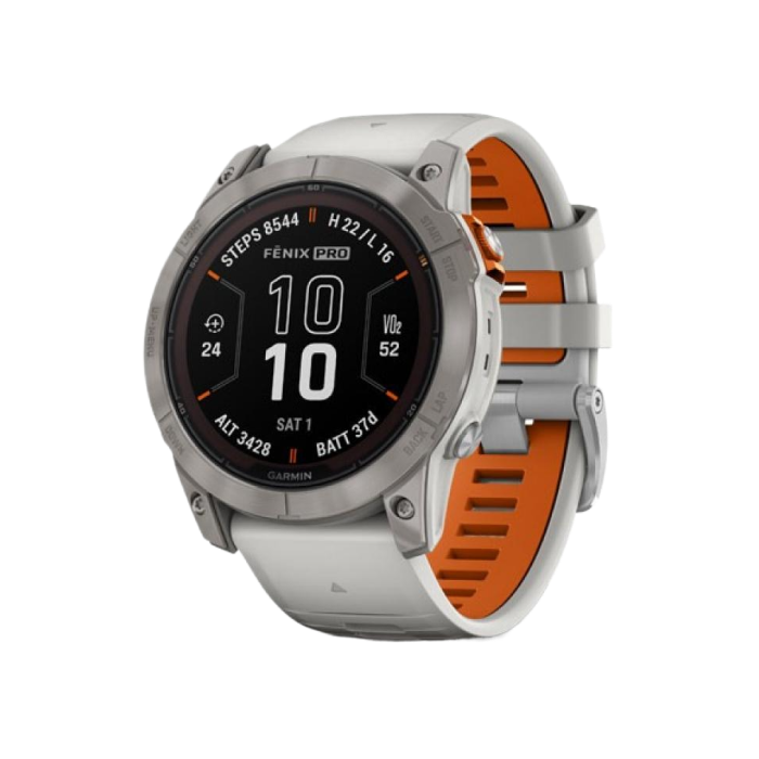 Garmin Fenix 7X Pro Sapphire Solar Titanium w. Fog Gray/Ember O. Band