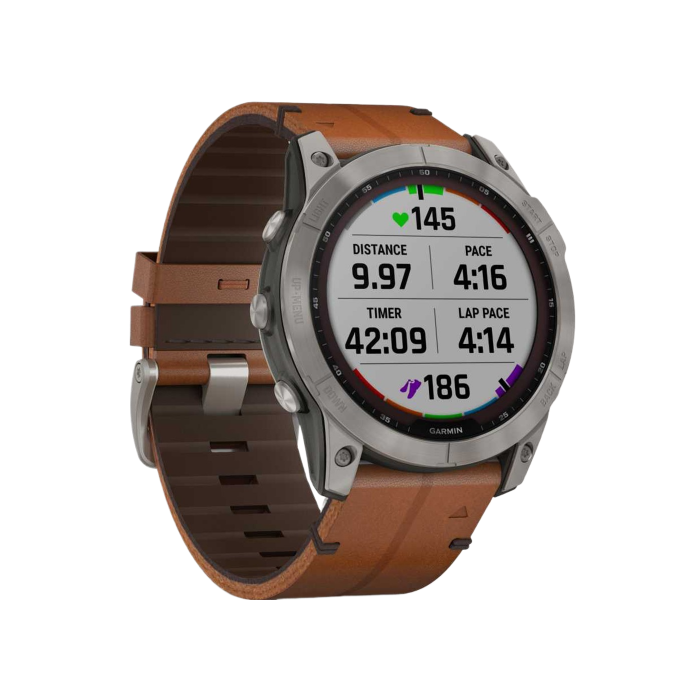Garmin Fenix 7X Sapphire Solar Titanium w. Chestnut Leather Band