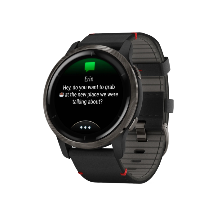 Garmin Venu 2 Slate with Black Leather Band