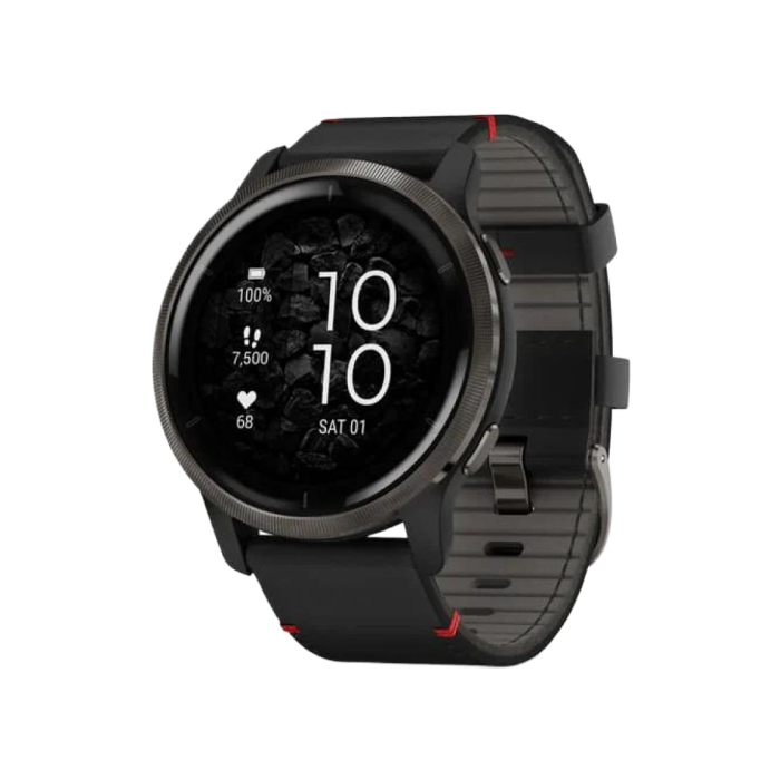 Garmin Venu 2 Slate with Black Leather Band