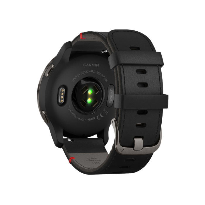 Garmin Venu 2 Slate with Black Leather Band