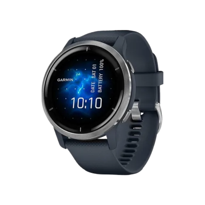 Garmin Venu 2 Silver Bezel with Granite Blue Case and Silicone Band