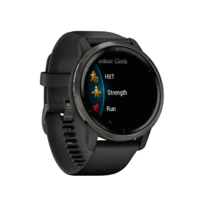 Garmin Venu 2 Slate Stainless Steel Bezel with Black Case and Silicone Band