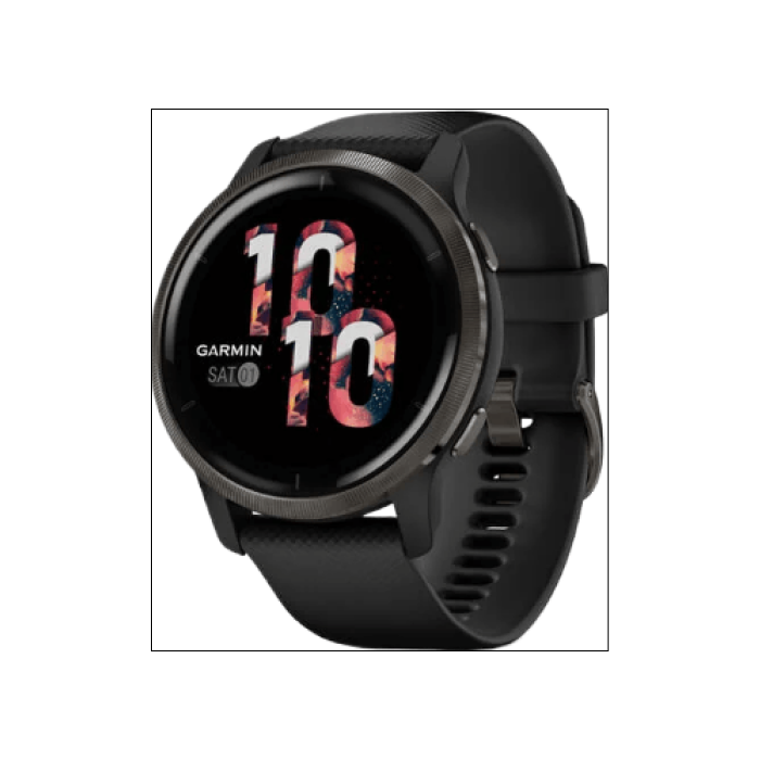 Garmin Venu 2 Slate Stainless Steel Bezel with Black Case and Silicone Band