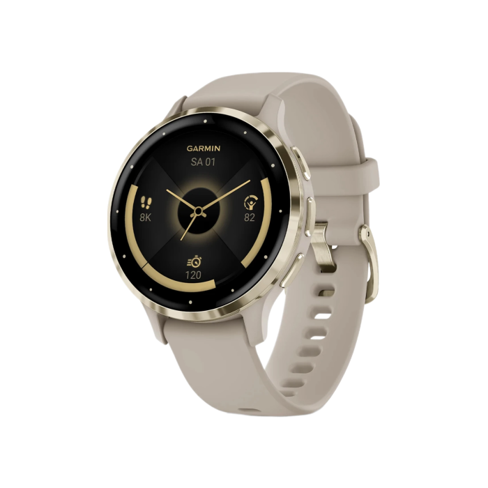 Garmin Venu 3S Soft Gold S. Steel Bezel w. French Gray Case and S. Band