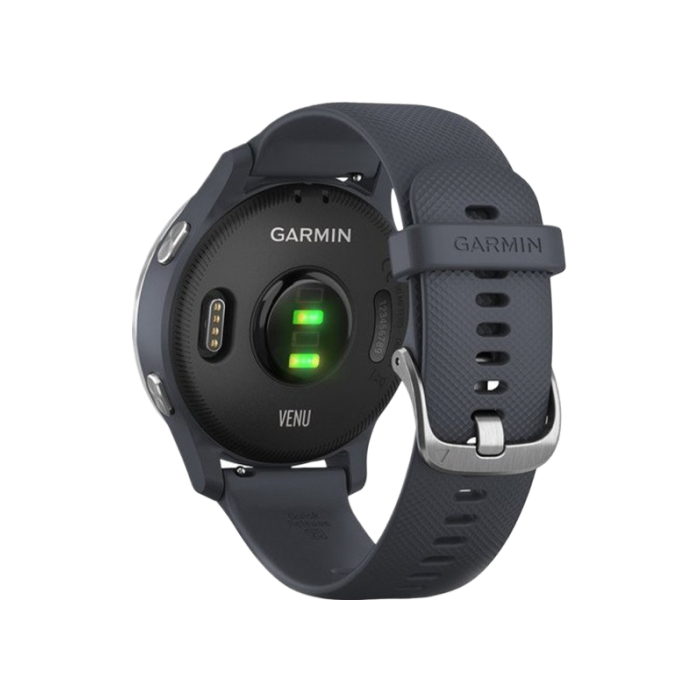 Garmin Venu Silver Stainless Steel Bezel w. Granite Blue and Silicone B.