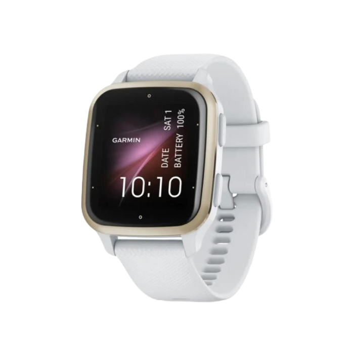 Garmin Venu Sq 2 Cream Gold Aluminum Bezel with White Case and Silicone Band