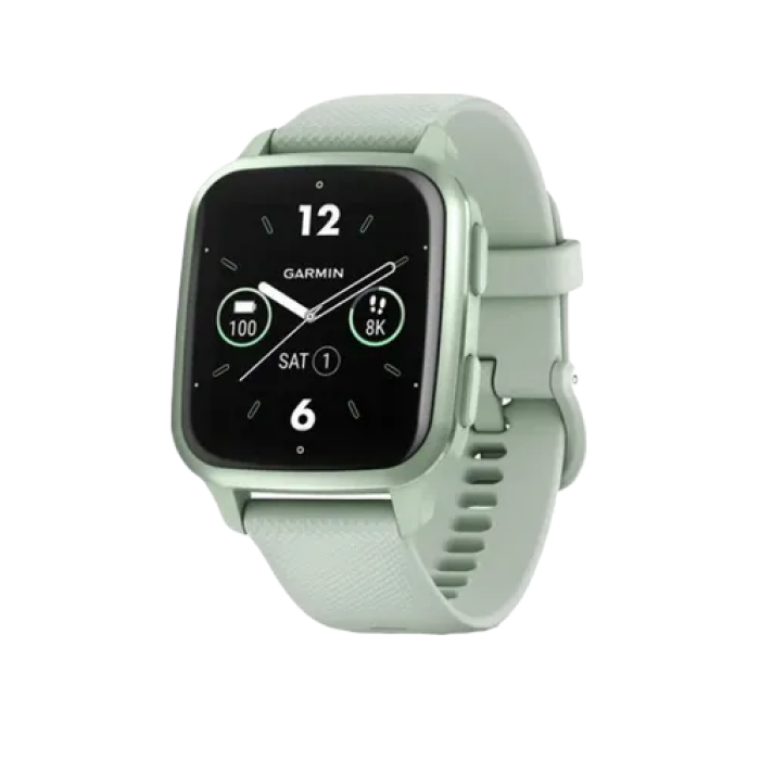 Garmin Venu Sq 2 Metallic Mint Aluminum Bezel with Cool Mint Case and Silicone Band