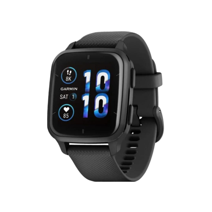 Garmin Venu Sq 2 – Music Edition Slate Aluminum Bezel with Black Case and Silicone Band