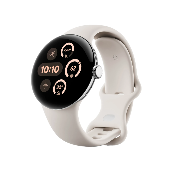 Google Pixel Watch 3 41 mm Wi-Fi Polished Silver Aluminum Case/Porcelain Active Band