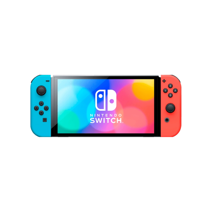 Nintendo Switch OLED with Neon Blue and Neon Red Joy-Con