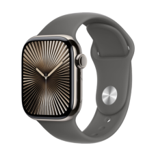 Apple Watch Series 10 46mm GPS + Cellular Natural Titanium Case w. Stone Gray Sport Band M/L (MWYA3)