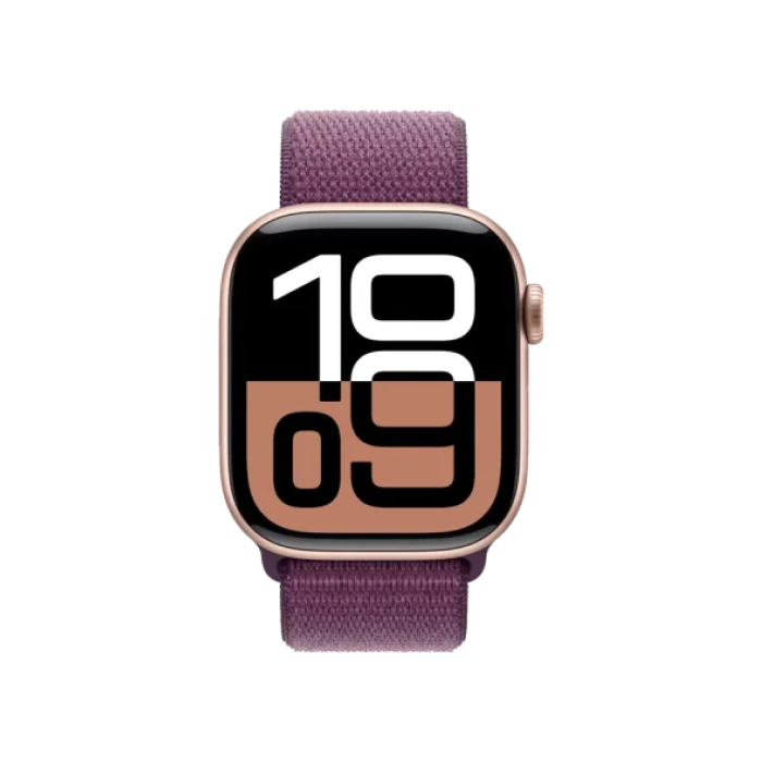 Apple Watch Series 10 46mm GPS Rose Gold Aluminum Case w. Plum Sport Loop