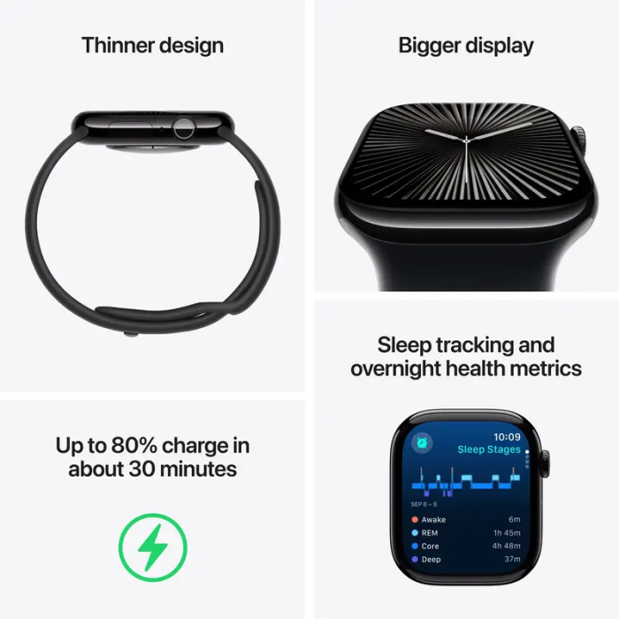 Apple Watch Series 10 42mm GPS Jet Black Aluminum Case w. Ink Sport Loop