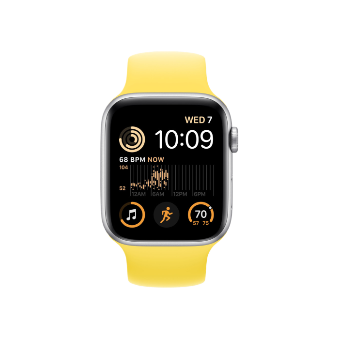 Apple Watch SE 2 GPS 44mm Silver Aluminum Case with Canary Yellow Solo Loop