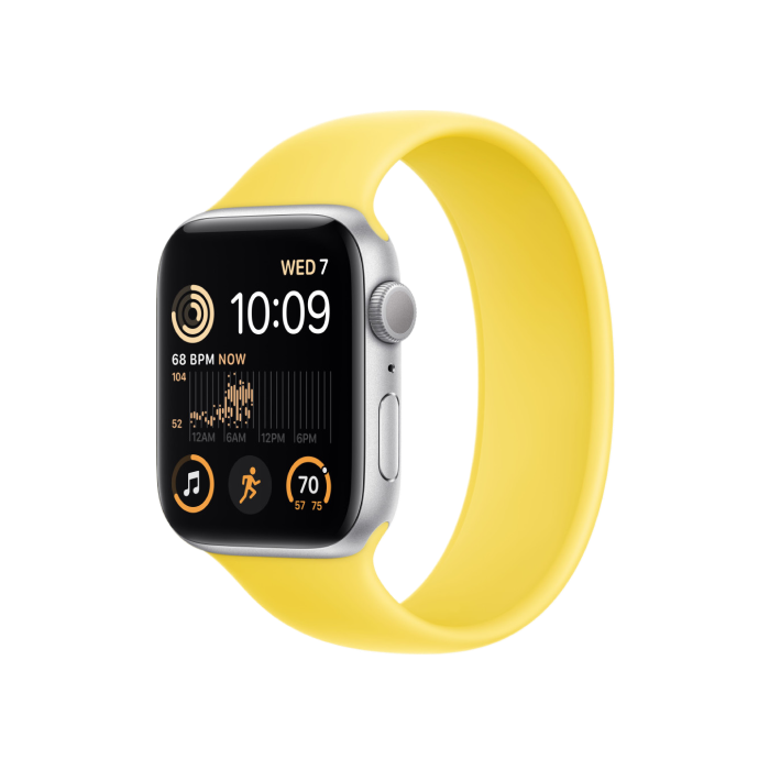 Apple Watch SE 2 GPS 44mm Silver Aluminum Case with Canary Yellow Solo Loop (MNLD3+MQW33)