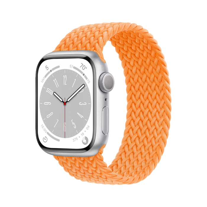 Apple Watch SE 2 GPS 40mm Silver Aluminum Case w. Bright Orange Braided Solo Loop - Size 4 (MNJV3 + MQXR3)