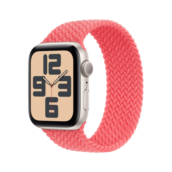 Apple Watch SE 2 GPS + Cellular 44mm Starlight Aluminum Case with Guava Braided Solo Loop - Size 4 (MRWQ3 + MT8X3)