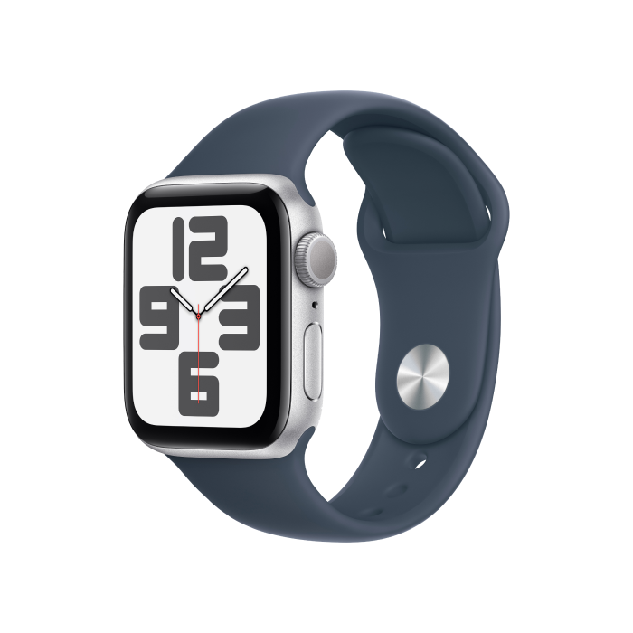 Apple Watch SE 2 GPS 40mm Silver Aluminium Case with Storm Blue Sport Band M/L (MRE23)