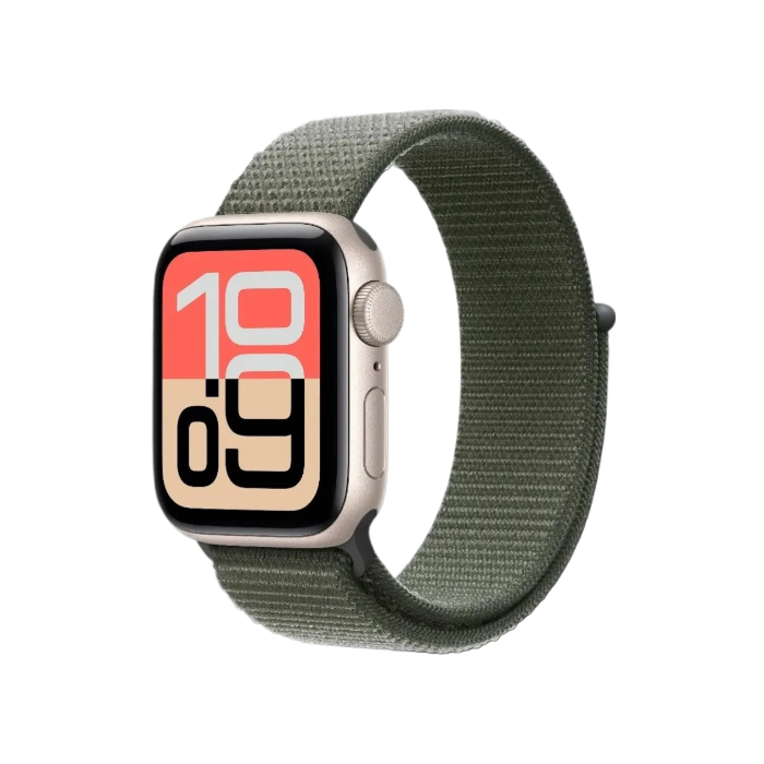 Apple Watch SE 3 GPS, 44mm Starlight Aluminum Case with Forest Sport Loop