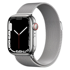 Apple Watch Series 7 GPS + Cellular 41mm Silver Stainless Steel Case with Silver Milanese Loop (MKHF3)